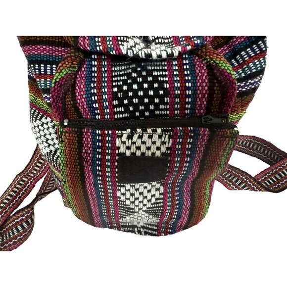 Pinzon Mini Backpack Multicolor Aztec Mexican Drawstring Boho Woven Bag NEW - Picture 3 of 6